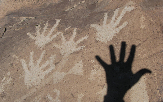 Handprint petroglyphs at La Bajada solstice site
